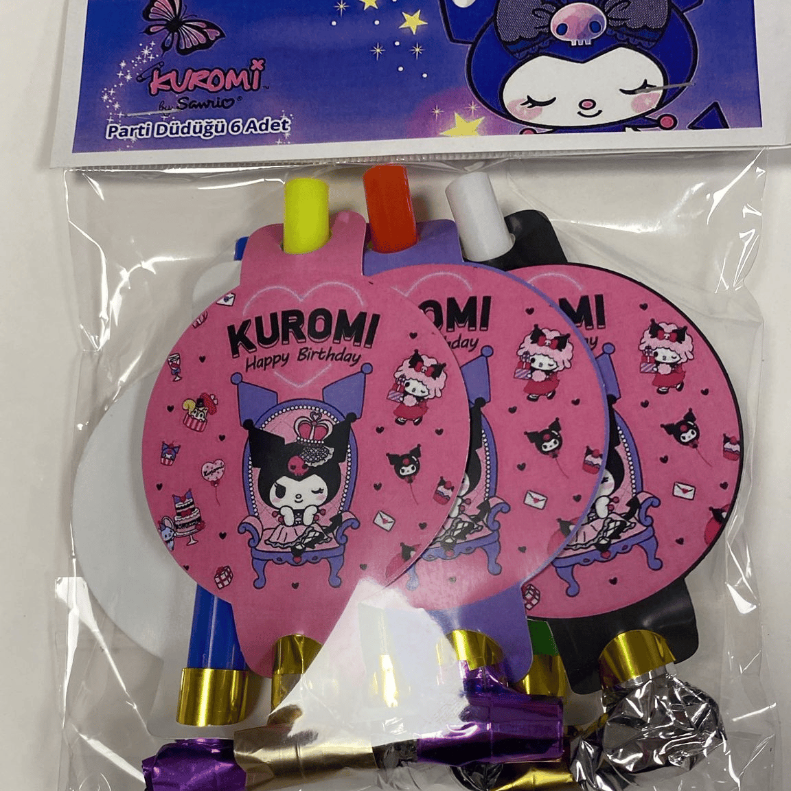 Kuromi kaynana dili, parti düdüğü,(6lı paket) uzayan parti düdüğü,uzat çek düdük