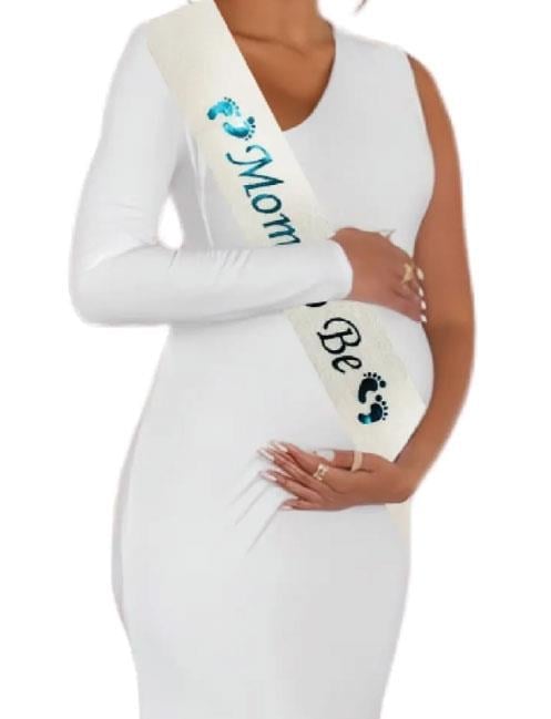Kuşak Dantelli Mom To Be Anne ol.beyaz üstü MAVİ