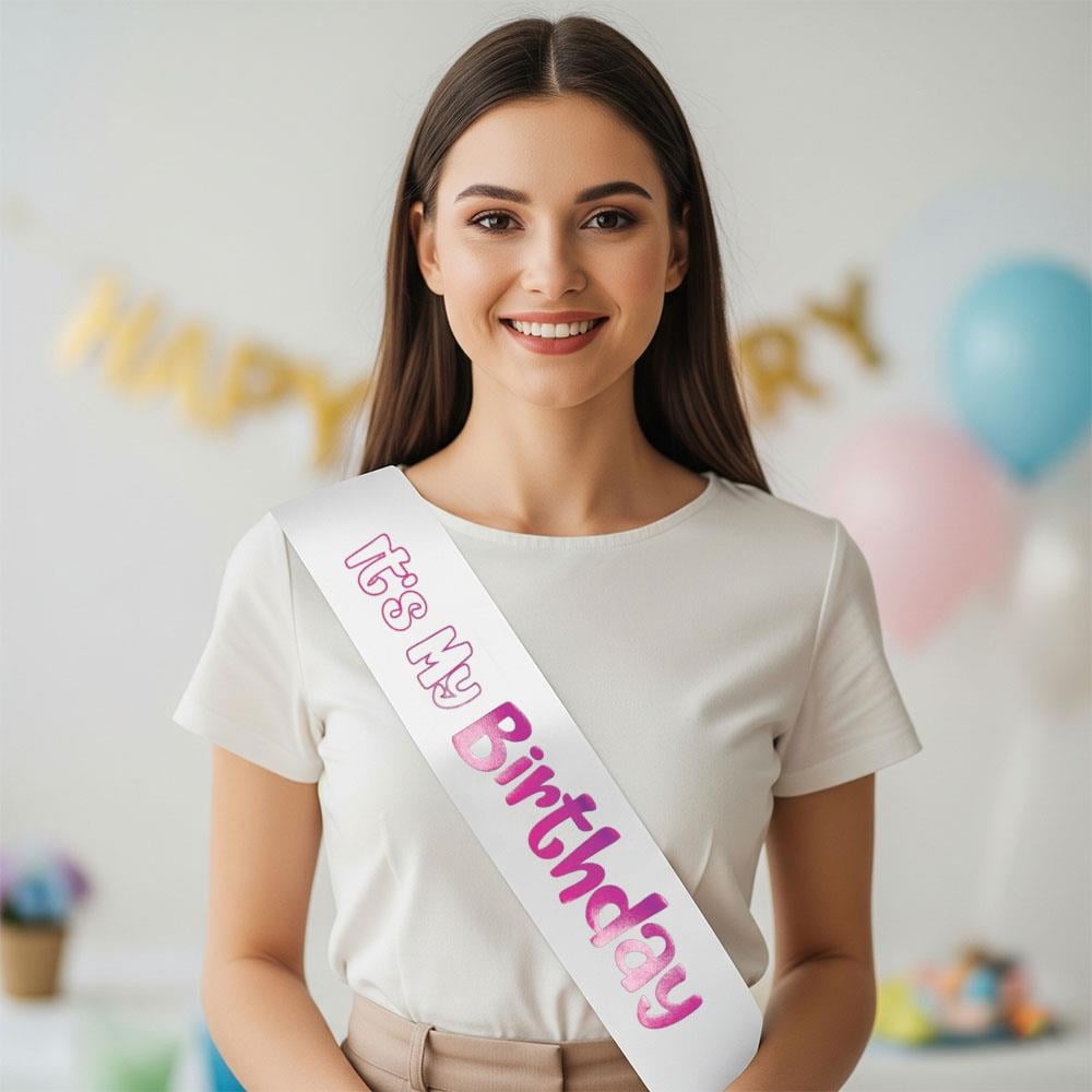 Kuşak Its My Birthday Baskılı fuşya lüks karton