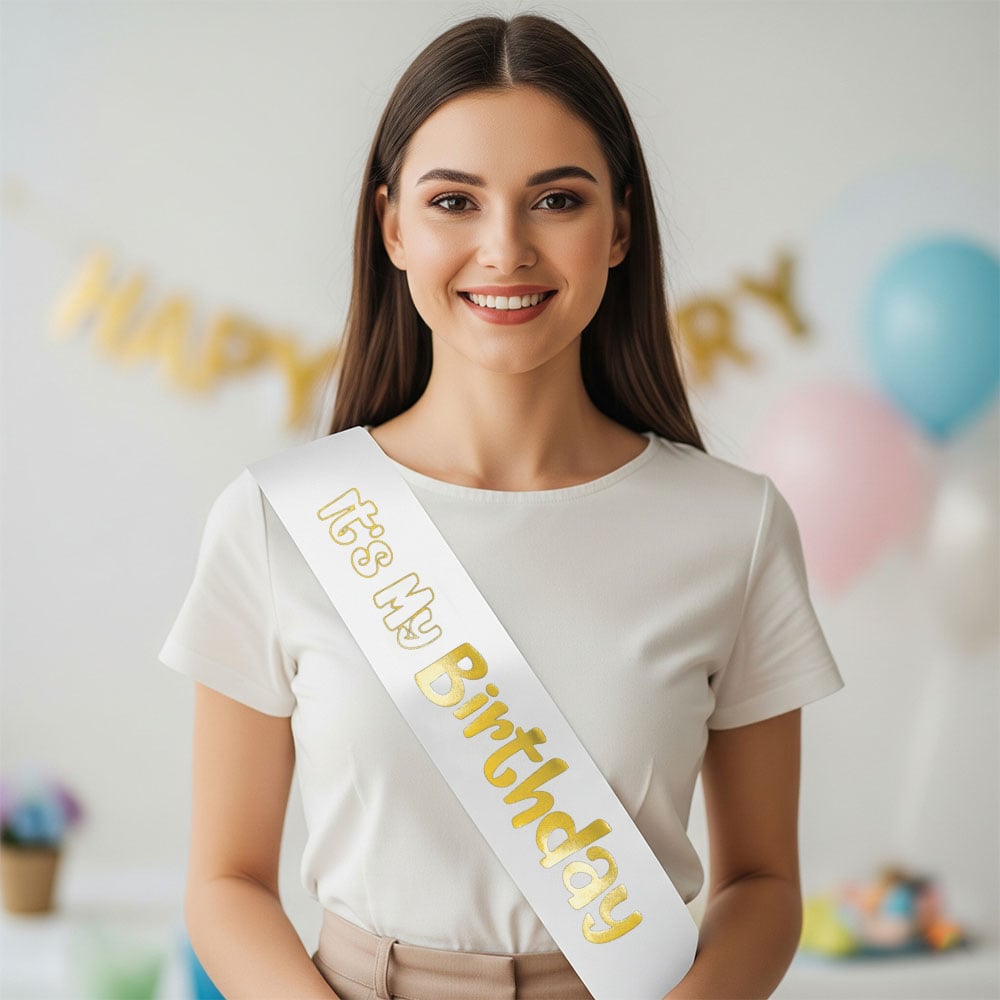 Kuşak Its My Birthday Baskılı Varak yazılı parlak lüks kağıt doğum günü kuşağı