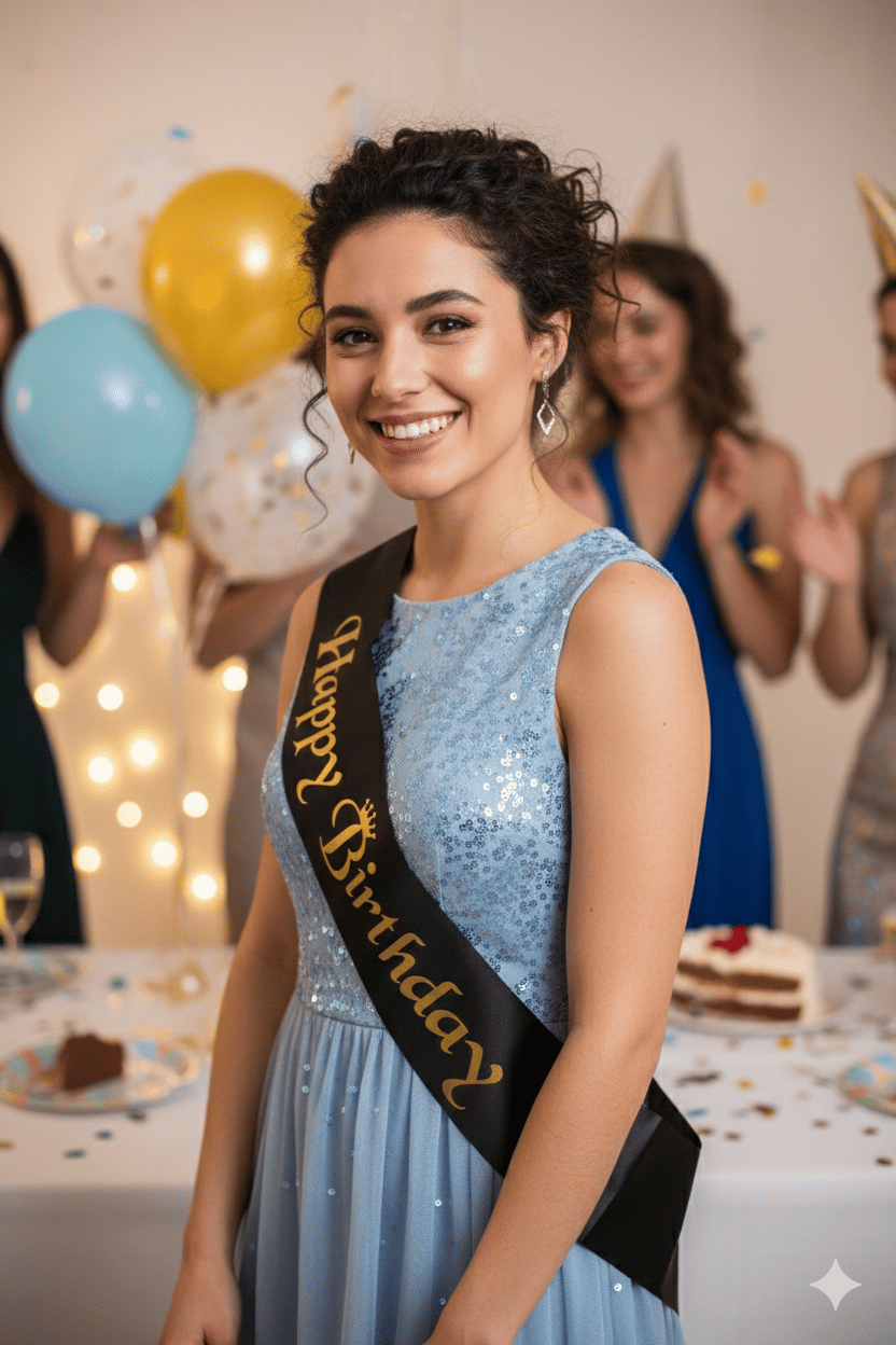 Kuşak Saten Happy Birthday Siyah Üzeri Altın Baskı