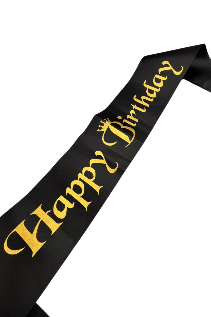 Kuşak Saten Happy Birthday Siyah Üzeri Altın Baskı