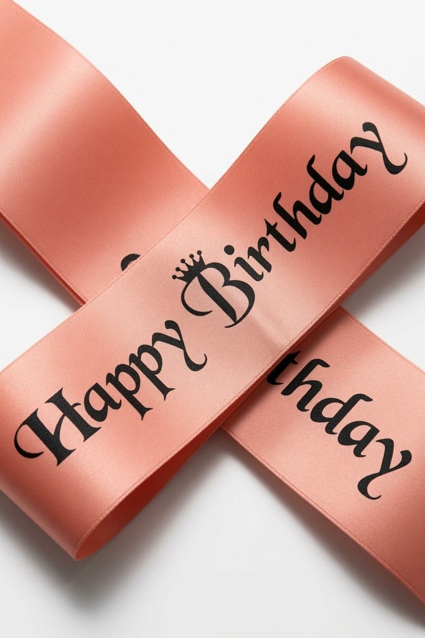 Kuşak Saten Happy Birthday Somon Üzeri Siyah Baskı