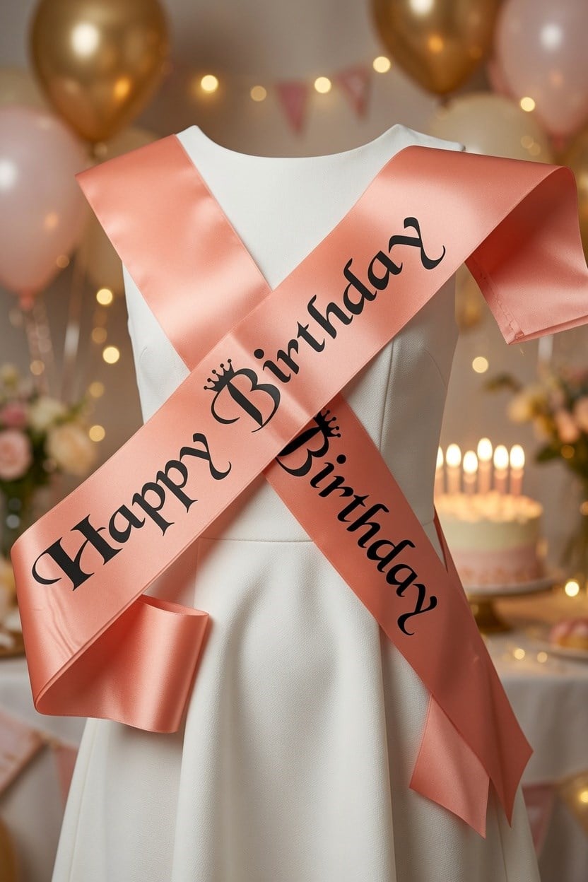 Kuşak Saten Happy Birthday Somon Üzeri Siyah Baskı