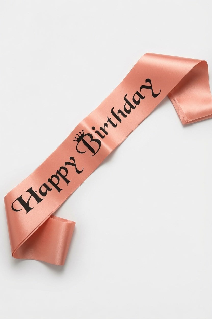 Kuşak Saten Happy Birthday Somon Üzeri Siyah Baskı