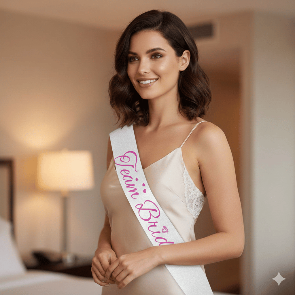 Kuşak Team Bride Beyaz üstü fuşya lüks karton