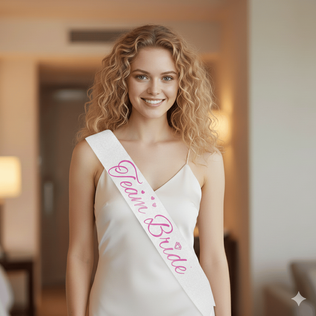 Kuşak Team Bride Beyaz üstü fuşya lüks karton