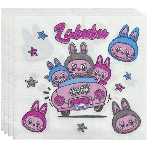 Labubu Temalı 8 adet Tabak+8ad.Bardak+20ad.Peçete+10ad.Körüklü Pipet+Dekoratif Banner+ Asmalı Sarkıt Süs 6lı Labubu Temalı Konsept Set 53 parça