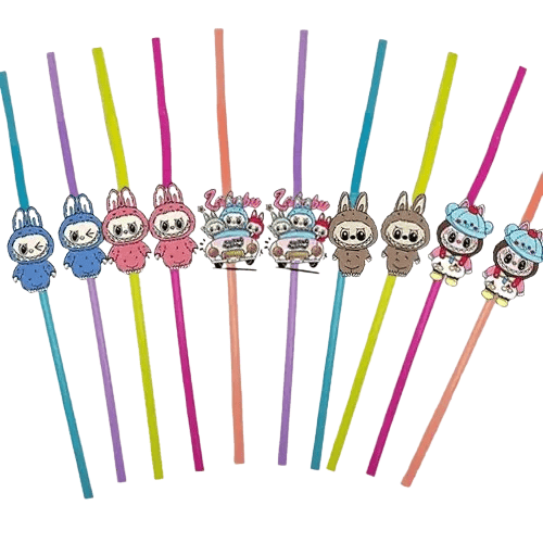 Labubu Temalı 8 adet Tabak+8ad.Bardak+20ad.Peçete+10ad.Körüklü Pipet+Dekoratif Banner+ Asmalı Sarkıt Süs 6lı Labubu Temalı Konsept Set 53 parça