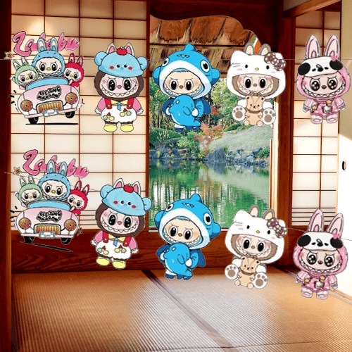 Labubu Temalı Dekoratif Banner 17-160 cm 10 parçalı Doğum Günü Süsü