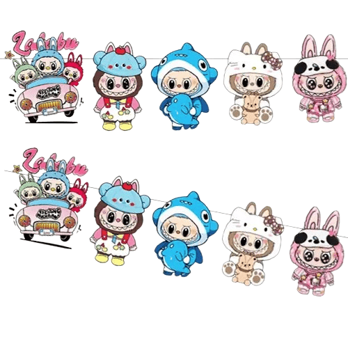 Labubu Temalı Dekoratif Banner 17-160 cm 10 parçalı Doğum Günü Süsü