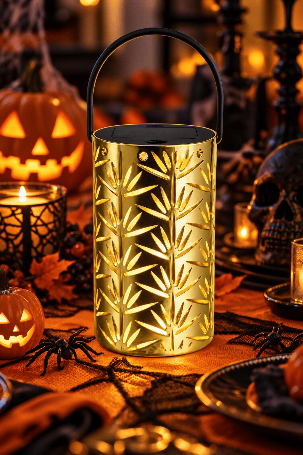 Led ışık Gold Metal Dekoratif Pilli Led Fener Lamba yapraklı askılı