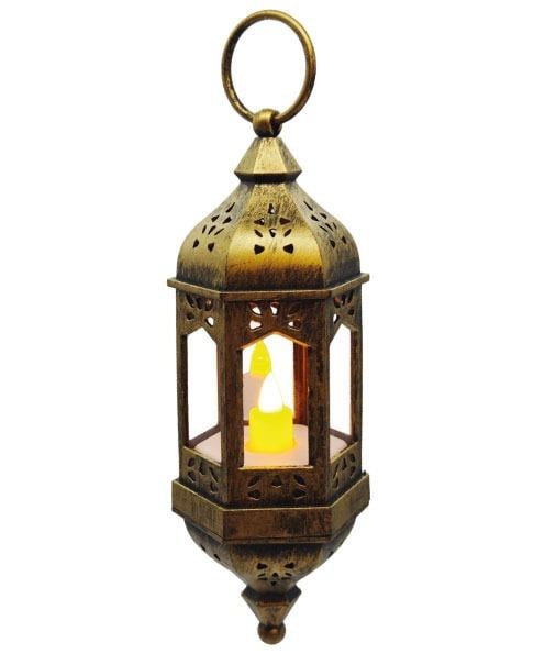 Ledli Fener Asmalı Eskitme Model 20 Cm Altın Kendinden pilli