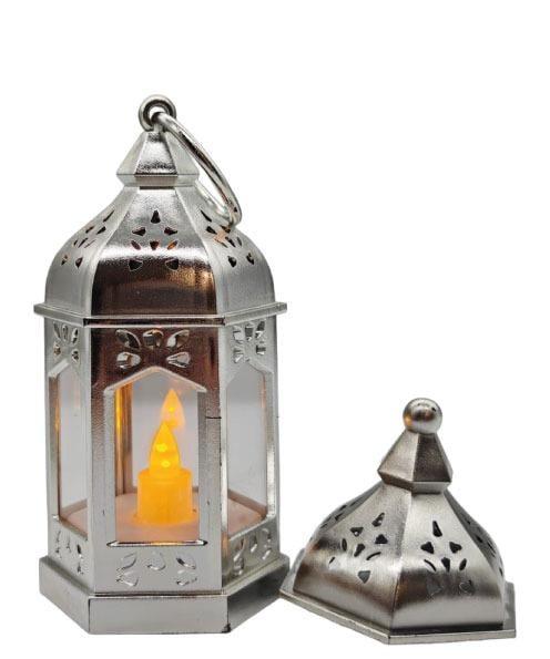 Ledli Fener Asmalı Parlak Model Gümüş 20 Cm  Pil İçinde