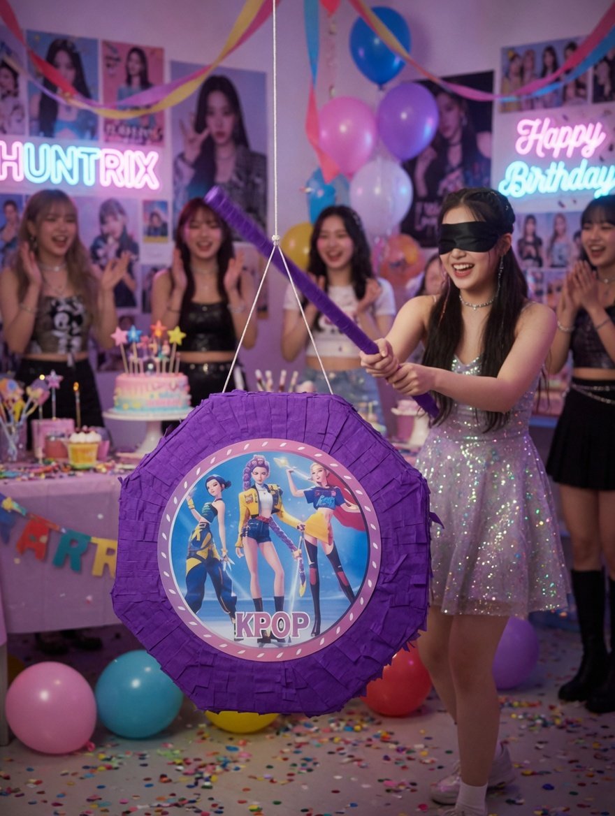 Lisanslı K-pop Hunterix Demon Hunters İblis Avcıları Temalı Pinyata Seti (Sopalı) - Eğlenceli Parti Oyunu ve Dekorasyonu