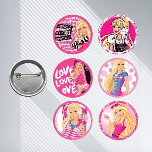 Lisanslı Yaka çanta metal rozeti Barbie Temalı 6lı paket Pinyata İçi Doğum Günü Hediyesi