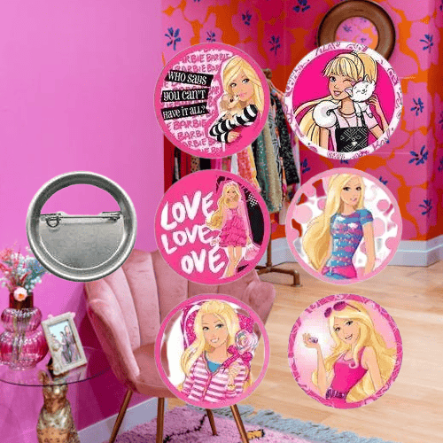 Lisanslı Yaka çanta metal rozeti Barbie Temalı 6lı paket Pinyata İçi Doğum Günü Hediyesi