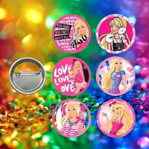 Lisanslı Yaka çanta metal rozeti Barbie Temalı 6lı paket Pinyata İçi Doğum Günü Hediyesi