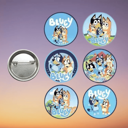 Lisanslı Yaka çanta metal rozeti Bluey Temalı 6lı paket Pinyata İçi Doğum Günü Hediyesi