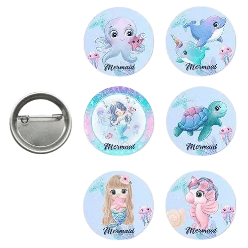 Lisanslı Yaka çanta metal rozeti Deniz  KızıTemalı 6lı paket Pinyata İçi Doğum Günü Hediyesi