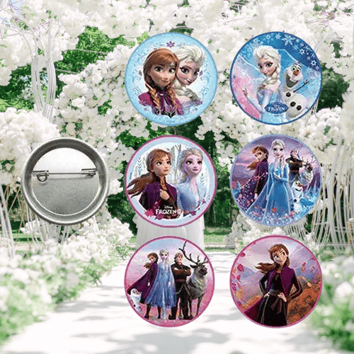 Lisanslı Yaka çanta metal rozeti Frozen-Elsa-Anna 6lı paket Pinyata İçi Doğum Günü Hediyesi