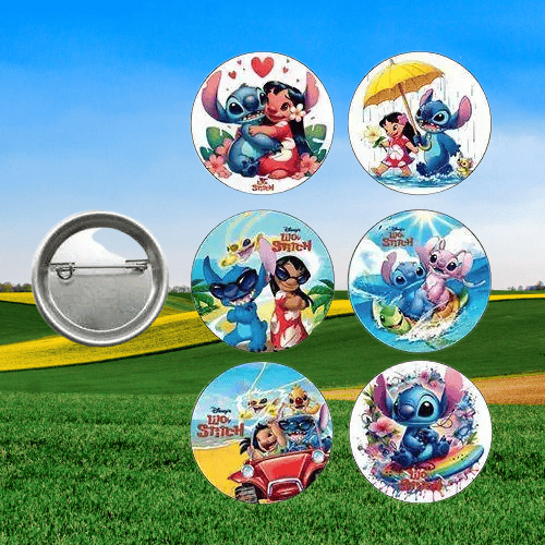 Lisanslı Yaka çanta metal rozeti Lilo ve Stitch 6lı paket Pinyata İçi Doğum Günü Hediyesi