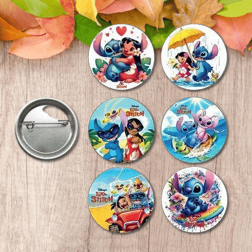 Lisanslı Yaka çanta metal rozeti Lilo ve Stitch 6lı paket Pinyata İçi Doğum Günü Hediyesi