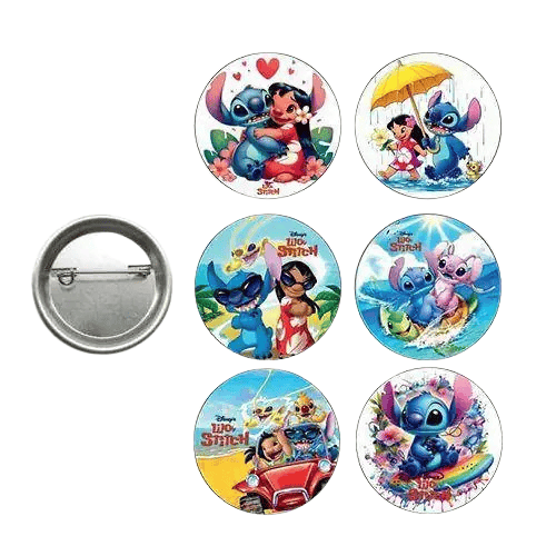 Lisanslı Yaka çanta metal rozeti Lilo ve Stitch 6lı paket Pinyata İçi Doğum Günü Hediyesi