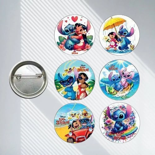 Lisanslı Yaka çanta metal rozeti Lilo ve Stitch 6lı paket Pinyata İçi Doğum Günü Hediyesi