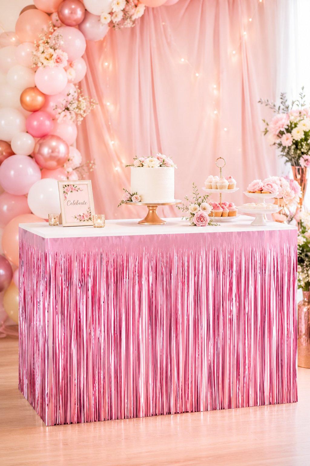 Masa Eteği Fonsüs Metalize Mat Pembe 240x75 Cm