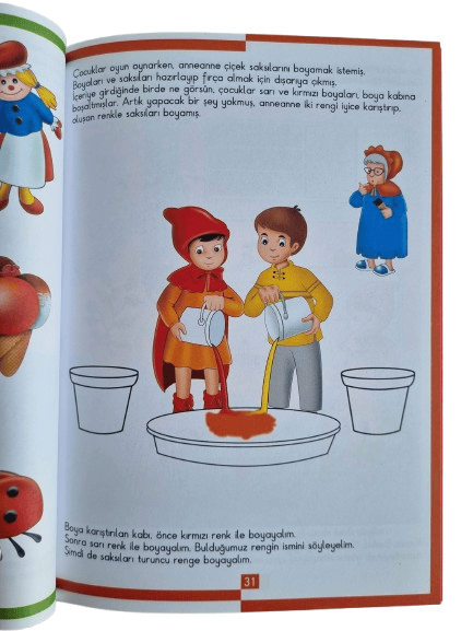 Masallarla kavramlar Bir varmış Bir yokmuş Kırmızı Başlıklı Kız ile Renkler ve Şekiller Sıra dışı okul öncesi eğitim ve aktivite kitabı