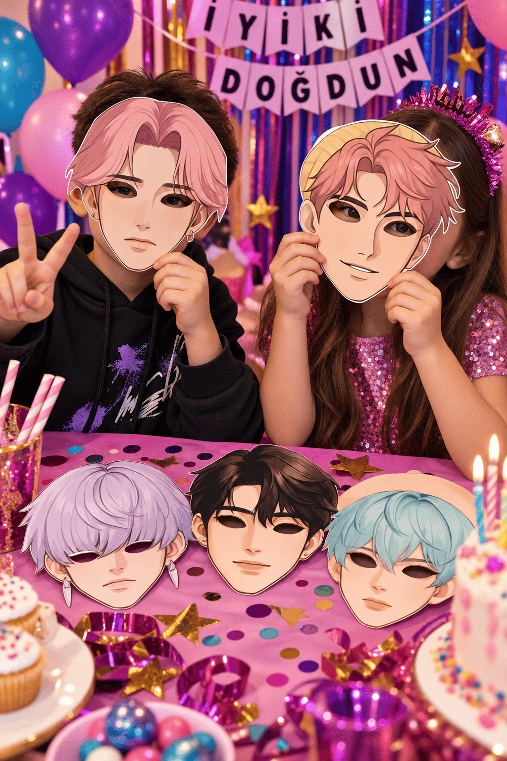 Maske 6 lı K-Pop Saja Boys Karton Maske Aydınlık yüz