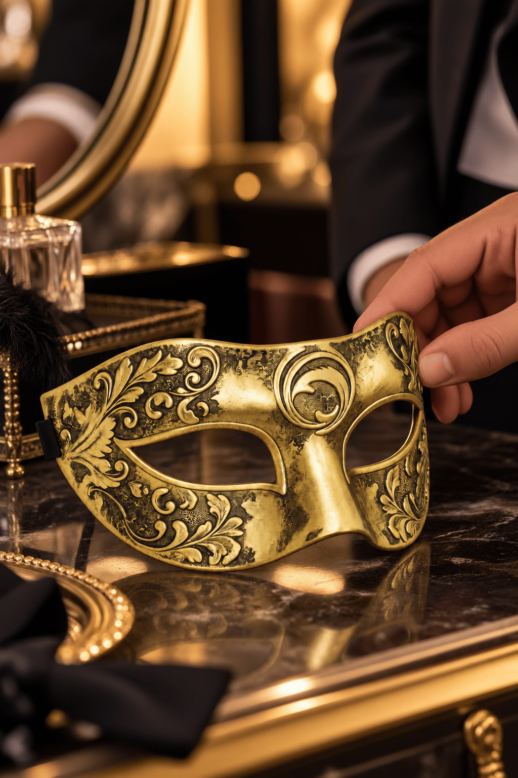 Maske Erkek Parti Maskesi GOLD Venedik Balo- Halloween Davet Maskesi