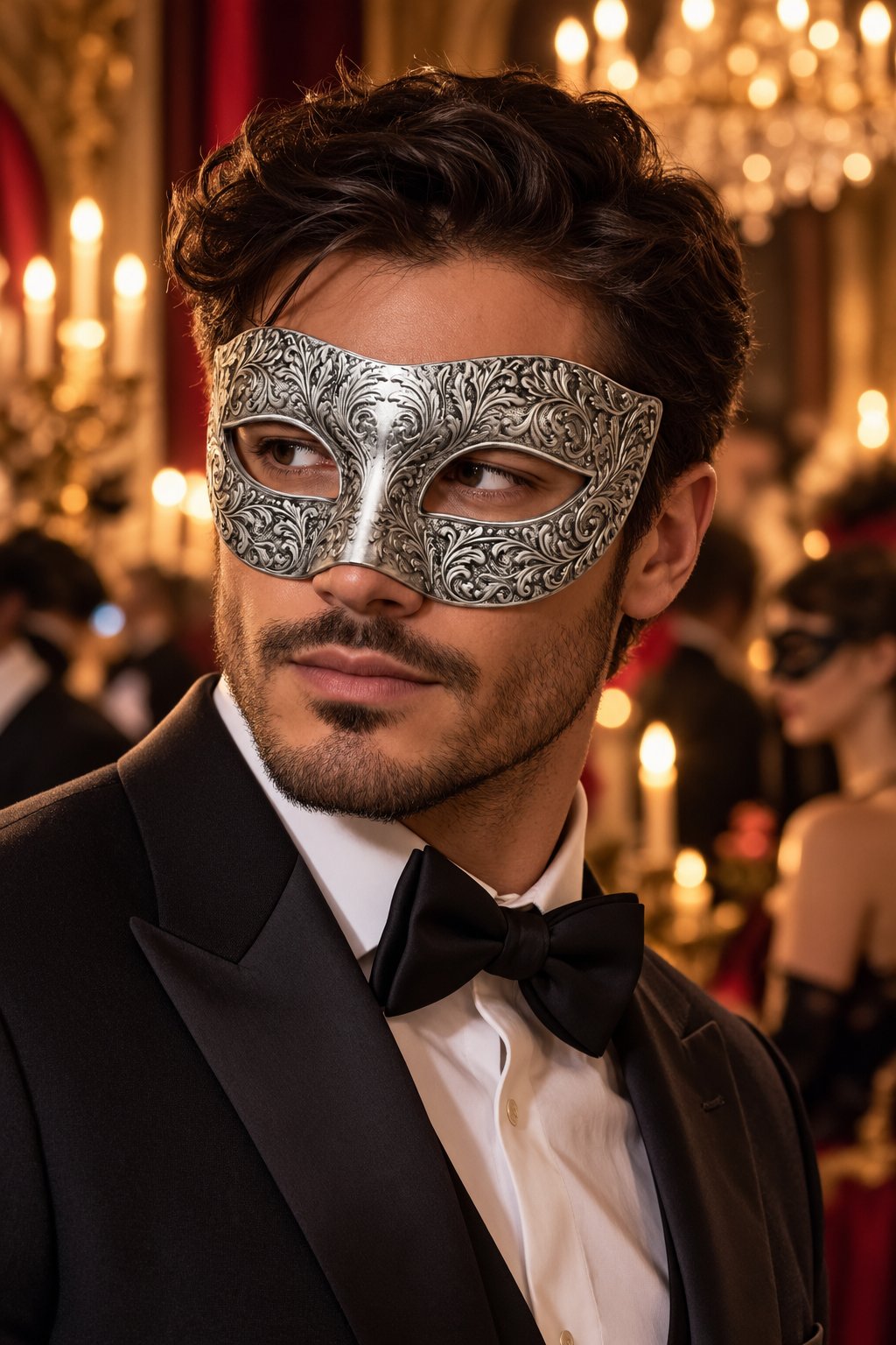 Maske Erkek Parti Maskesi Gümüş Venedik Balo- Halloween Davet Maskesi