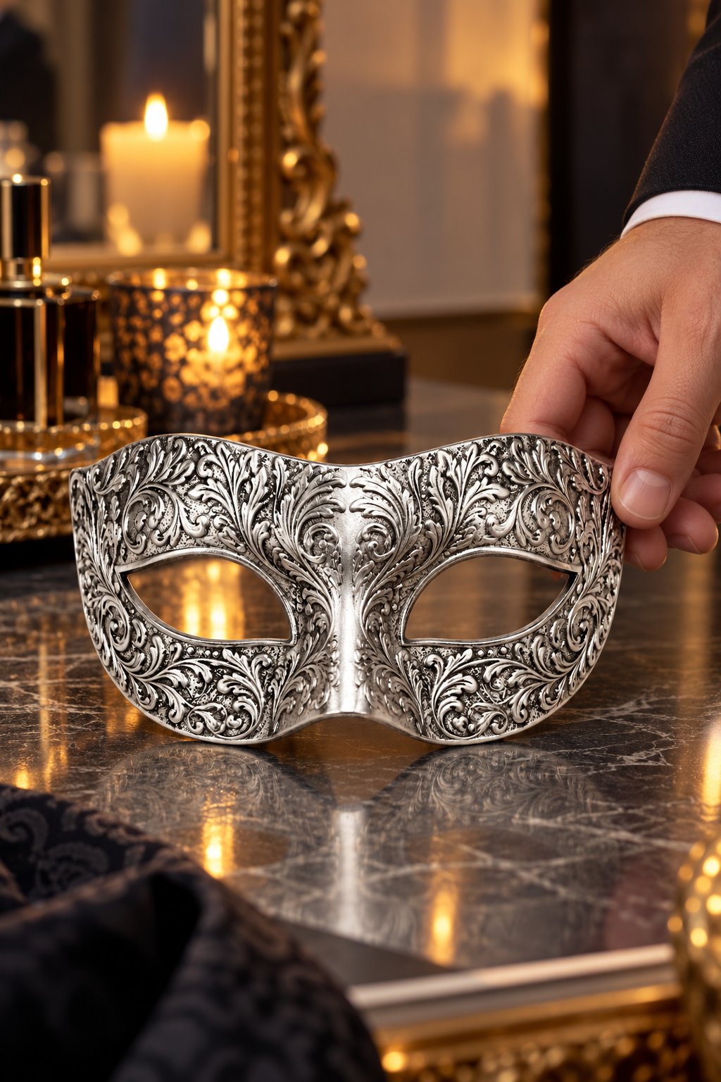 Maske Erkek Parti Maskesi Gümüş Venedik Balo- Halloween Davet Maskesi