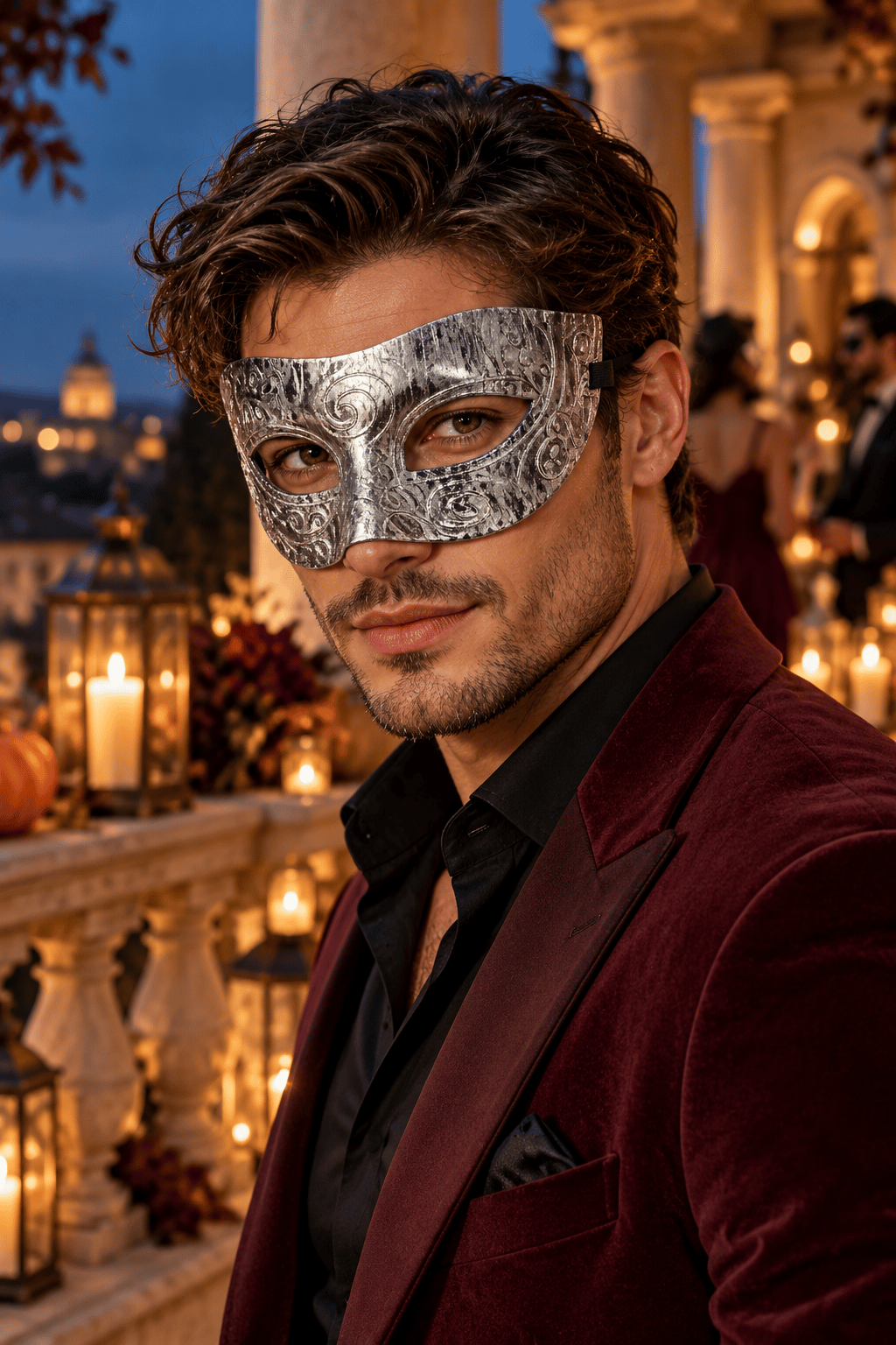 Maske Erkek Parti Maskesi Gümüş Venedik Balo- Halloween Davet Maskesi