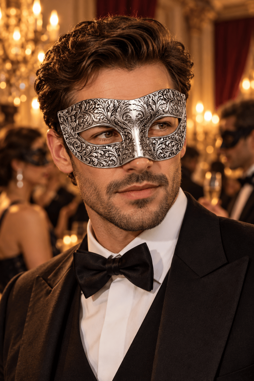 Maske Erkek Parti Maskesi Gümüş Venedik Balo- Halloween Davet Maskesi