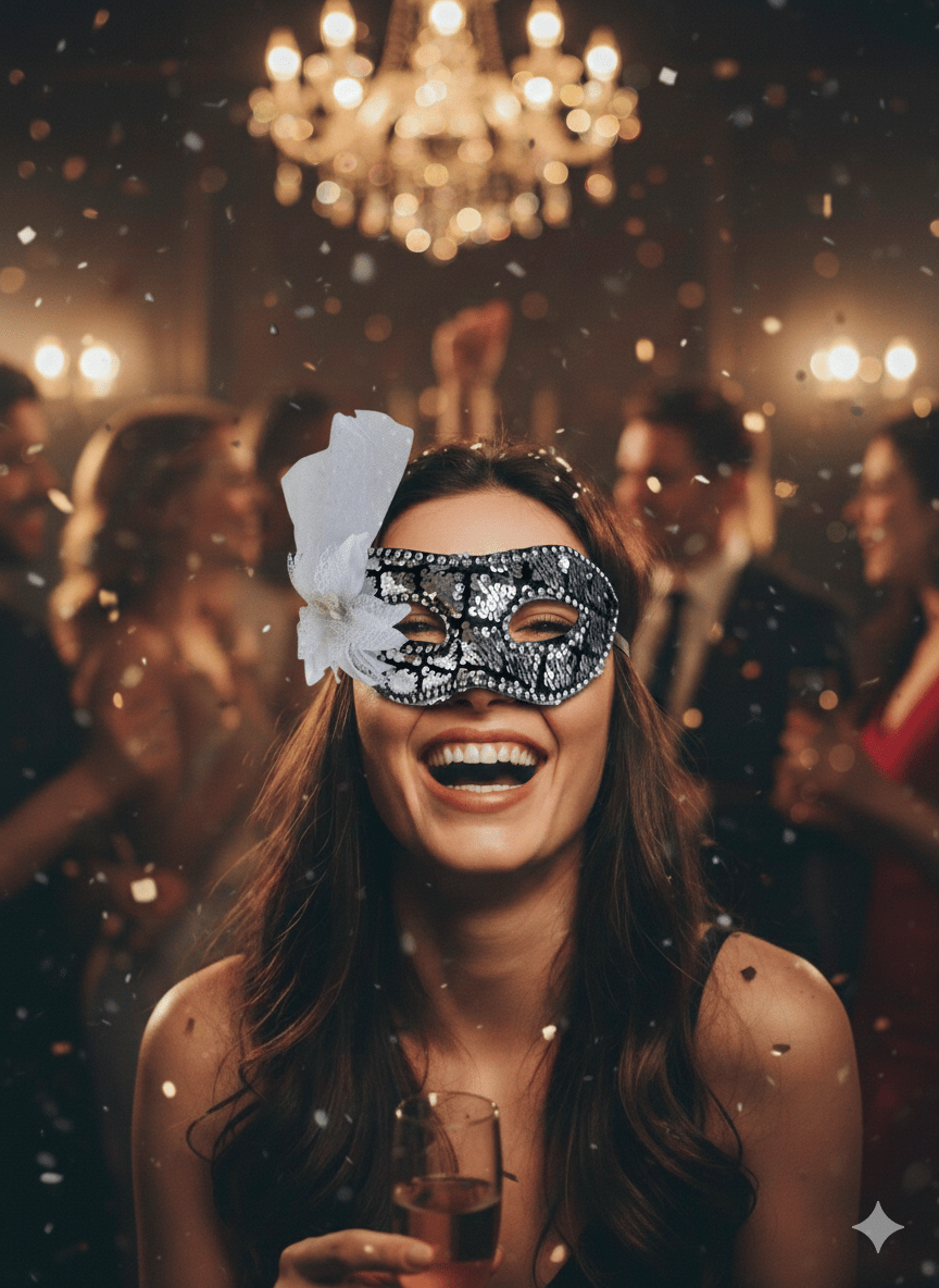 Maske göz çevresi  Pullu Çiçekli Lüks Gümüş    