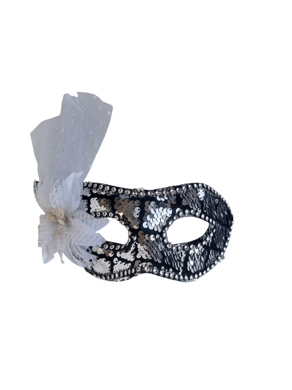 Maske göz çevresi  Pullu Çiçekli Lüks Gümüş    