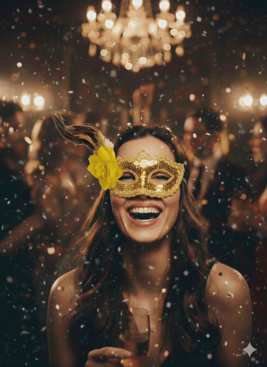 Maske göz çevresi pullu GOLD-ALTIN uzun tüylü çiçekli