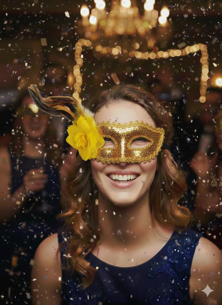 Maske göz çevresi pullu GOLD-ALTIN uzun tüylü çiçekli