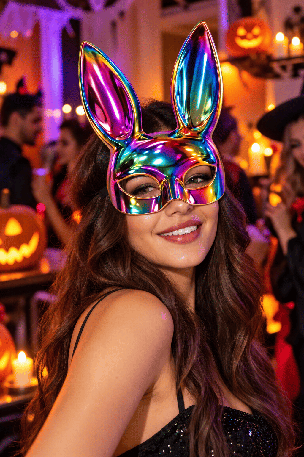 Maske Holografik Tavşan Kulaklı Parti Maskesi – Parlak Renkli Maske, Karnaval