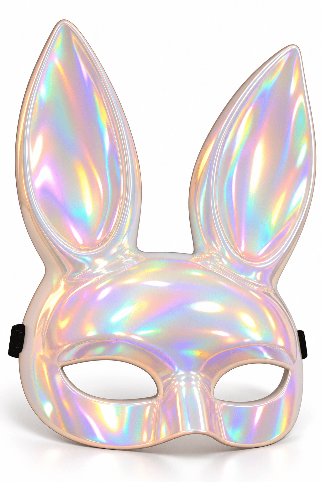 Maske Holografik Tavşan Kulaklı Parti Maskesi – Parlak Sedefli Beyaz Maske, Karnaval