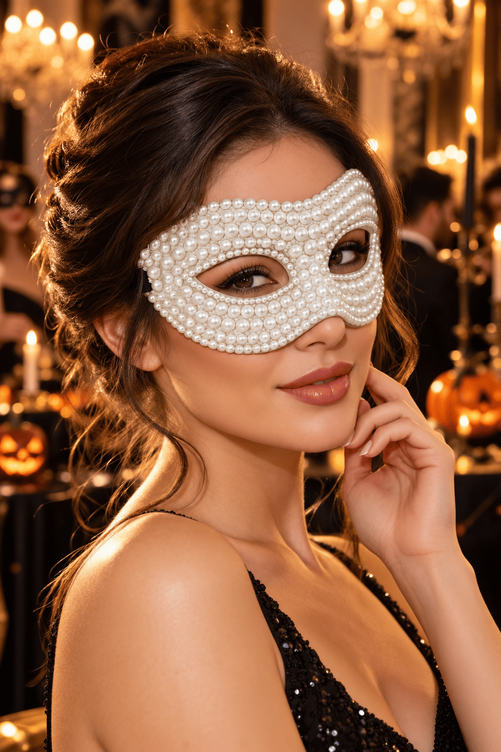 Maske İnci Detaylı Parti Maskesi Beyaz Kadın Maske Balo Halloween ve Davet Aksesuarı