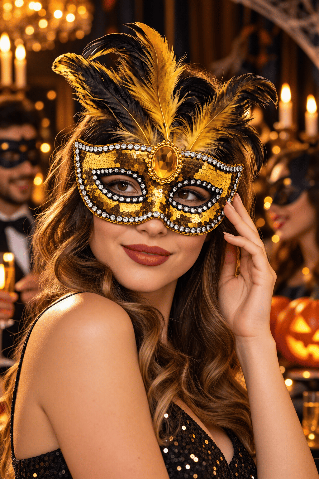 Maske Maske Pullu Tüylü Gold Maske Halloween Cadılar Bay-Yılbaşı
