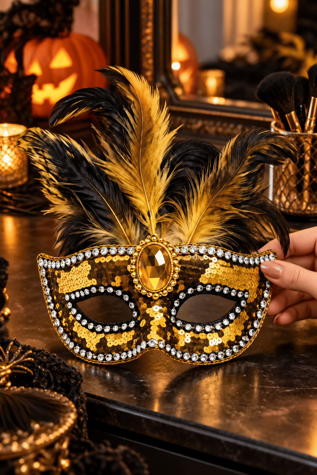 Maske Maske Pullu Tüylü Gold Maske Halloween Cadılar Bay-Yılbaşı