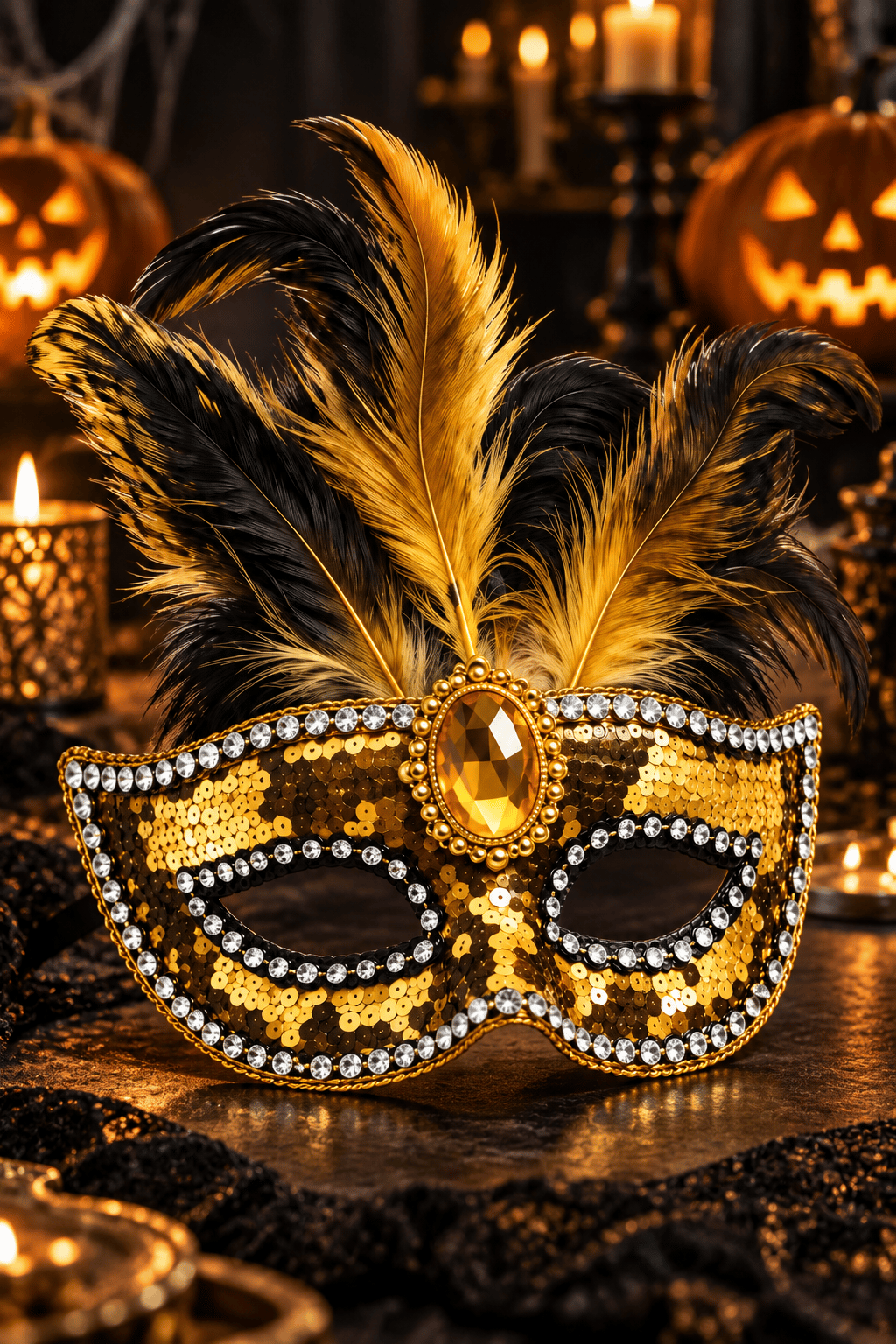 Maske Maske Pullu Tüylü Gold Maske Halloween Cadılar Bay-Yılbaşı