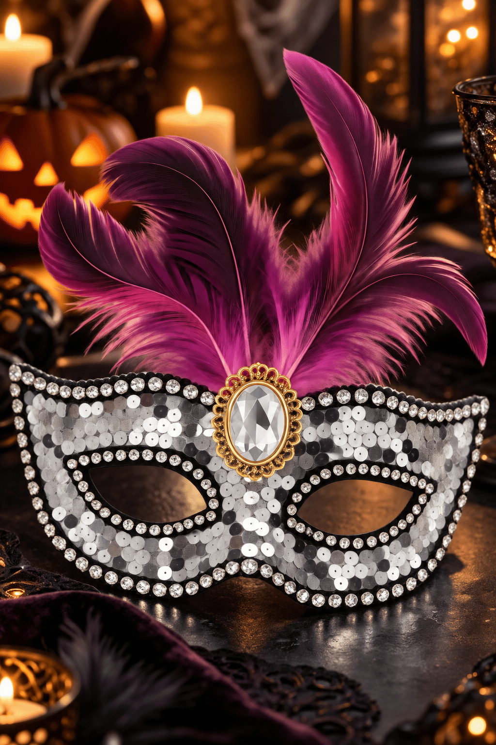 Maske Maske Pullu Tüylü Gümüş Maske Halloween Cadılar Ba-Yılbaşı