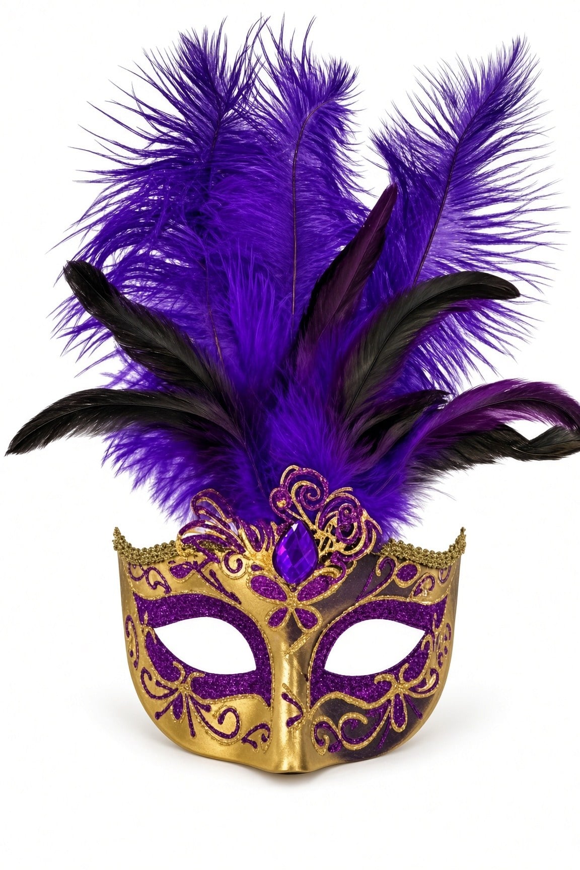 Maske Mor Gold Tüylü Venedik Maskesi Taşlı Simli yılbaşı-halloween parti