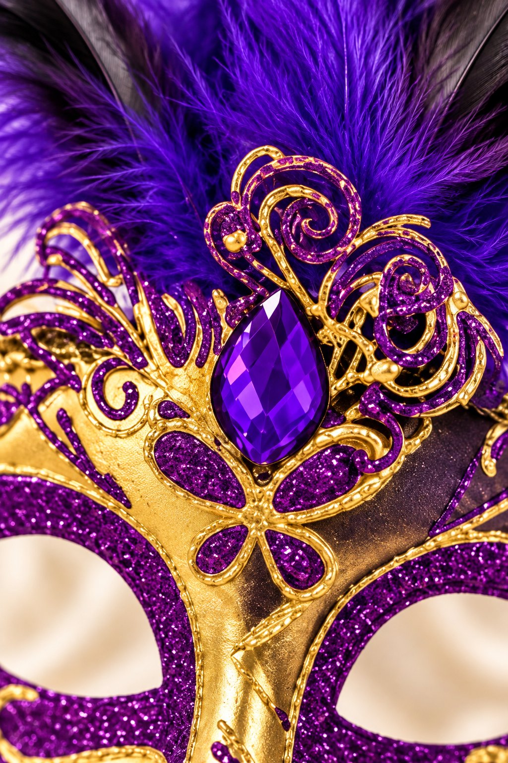 Maske Mor Gold Tüylü Venedik Maskesi Taşlı Simli yılbaşı-halloween parti